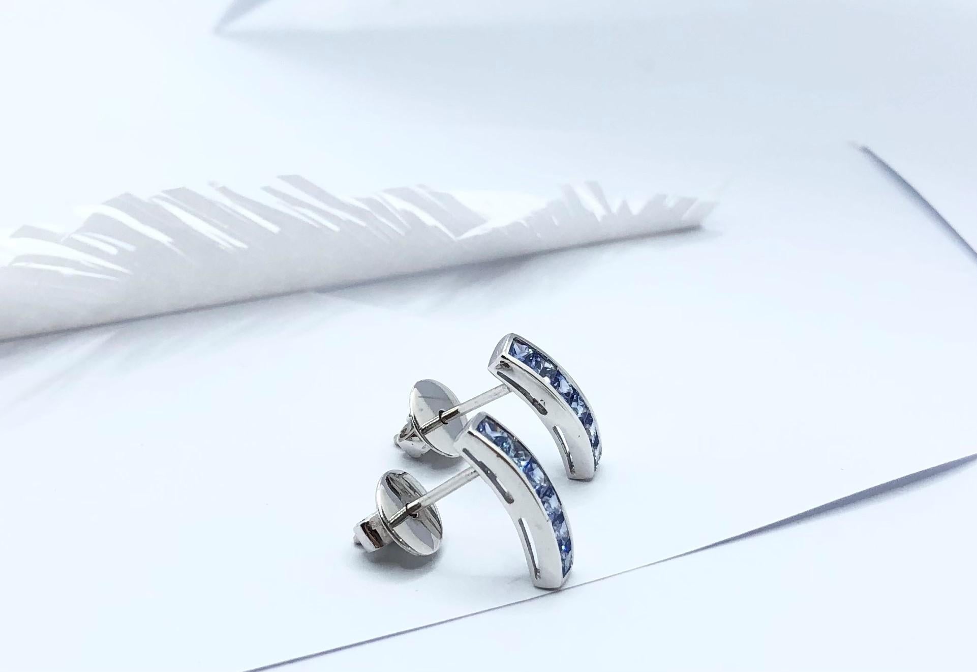 Blue Sapphire Earrings Set in 18 Karat White Gold Settings For Sale 2