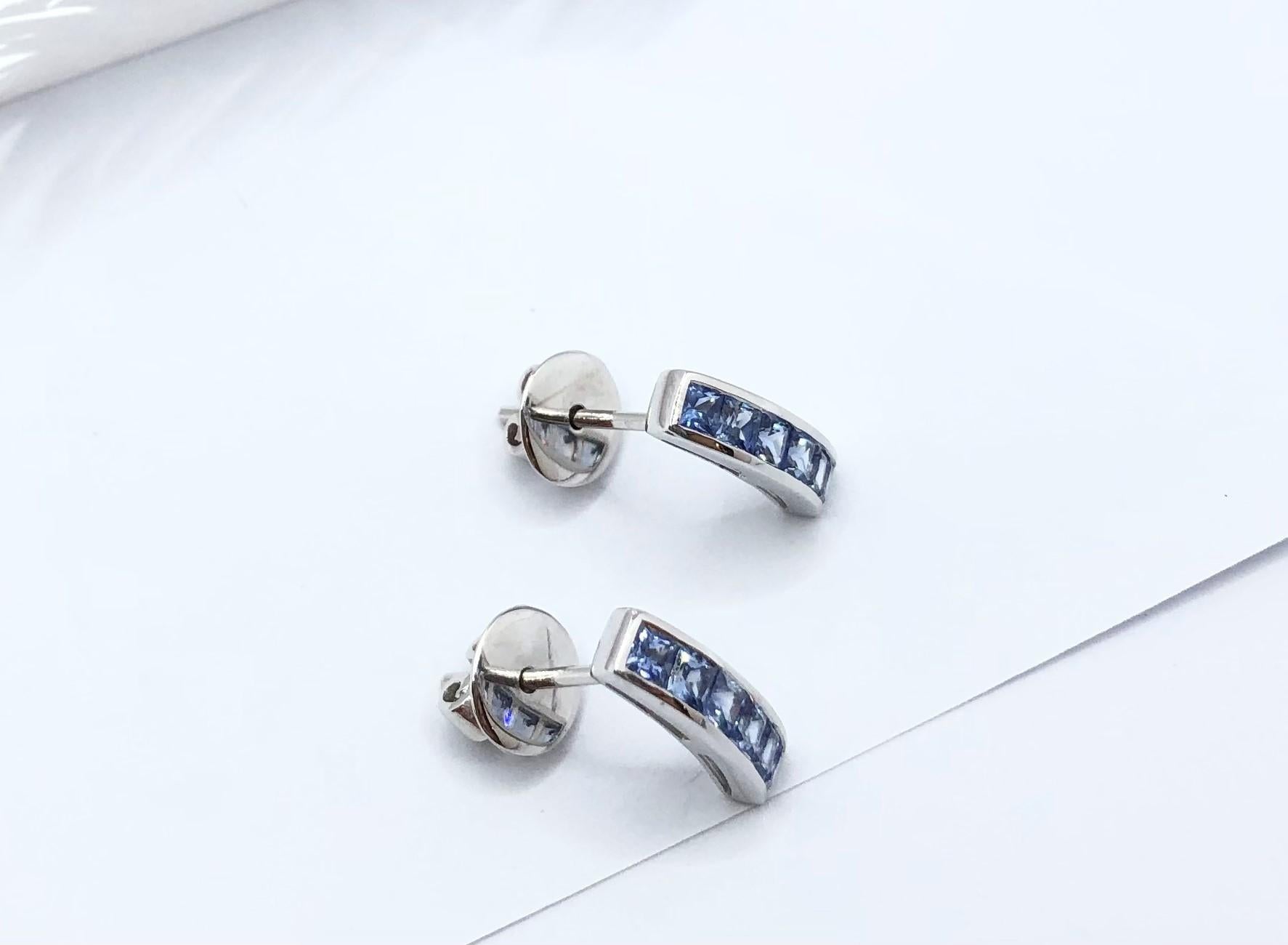 Blue Sapphire Earrings Set in 18 Karat White Gold Settings For Sale 3