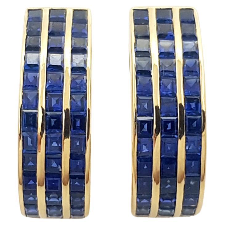 Blue Sapphire Earrings Set in 18k Gold Settings For Sale