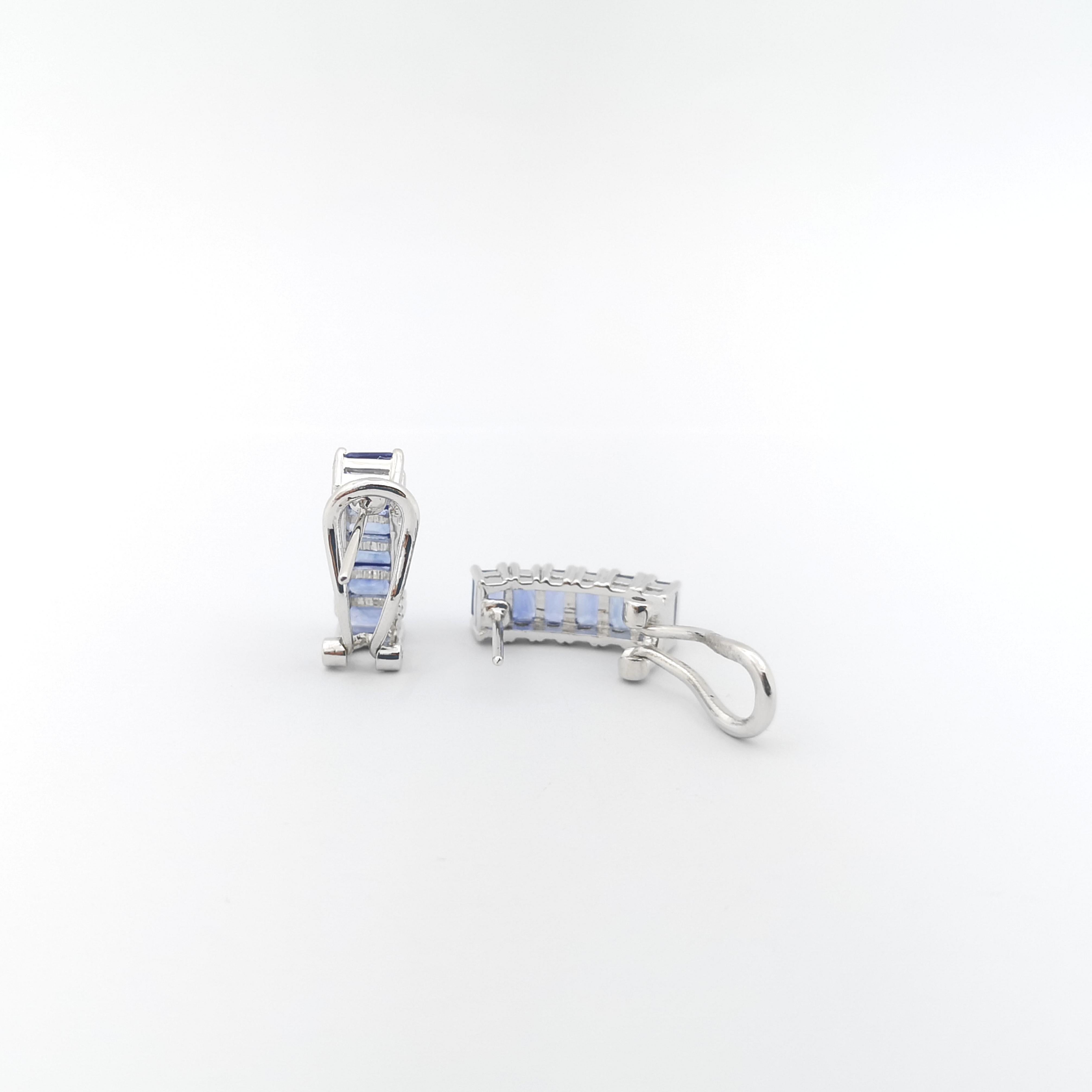 Blue Sapphire Earrings set in 18K White Gold Settings For Sale 1