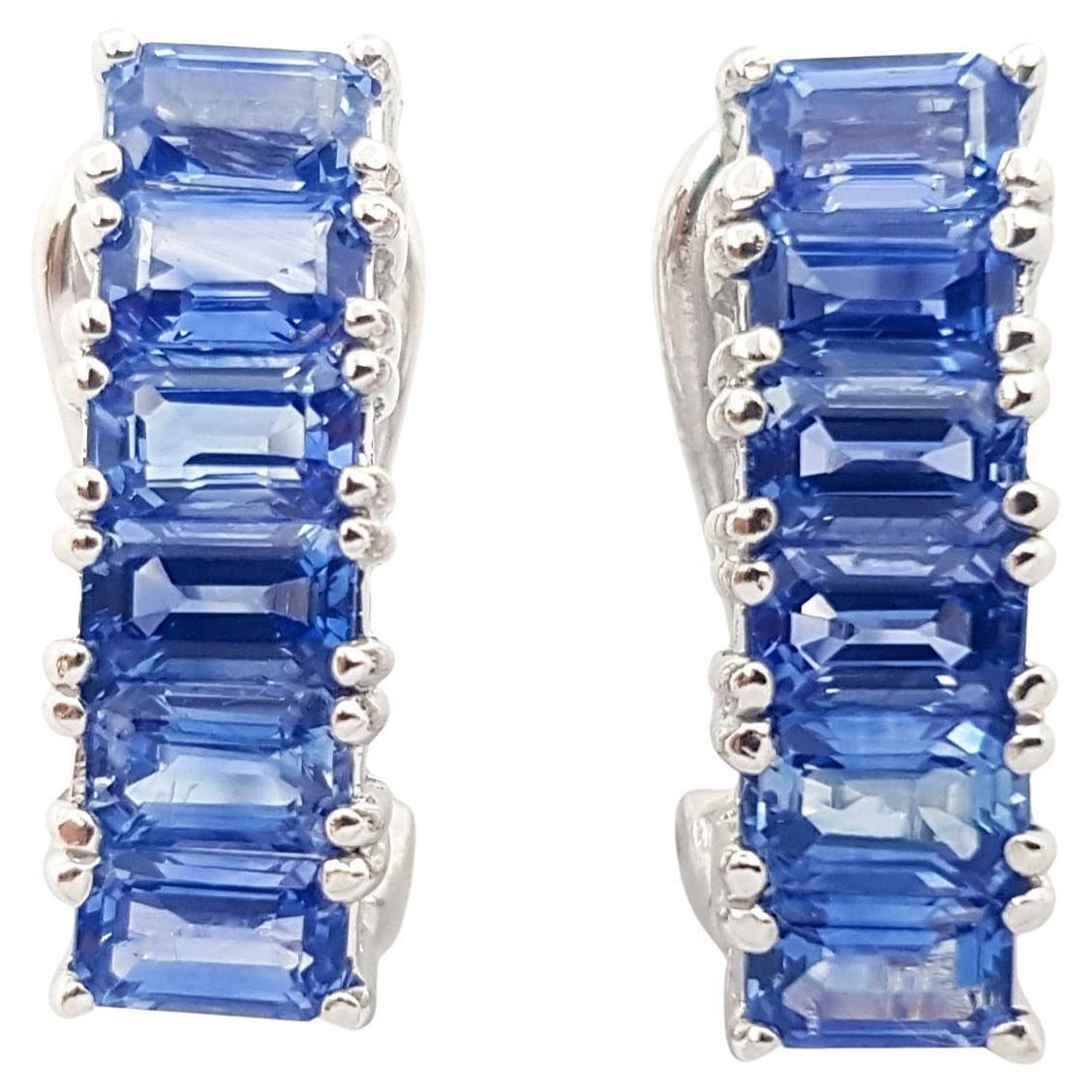 Blue Sapphire Earrings set in 18K White Gold Settings For Sale