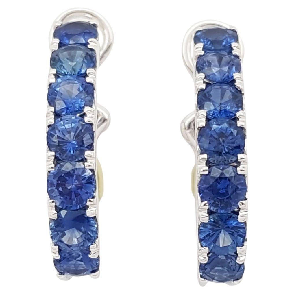 Blue Sapphire Earrings set in 18k White Gold Settings