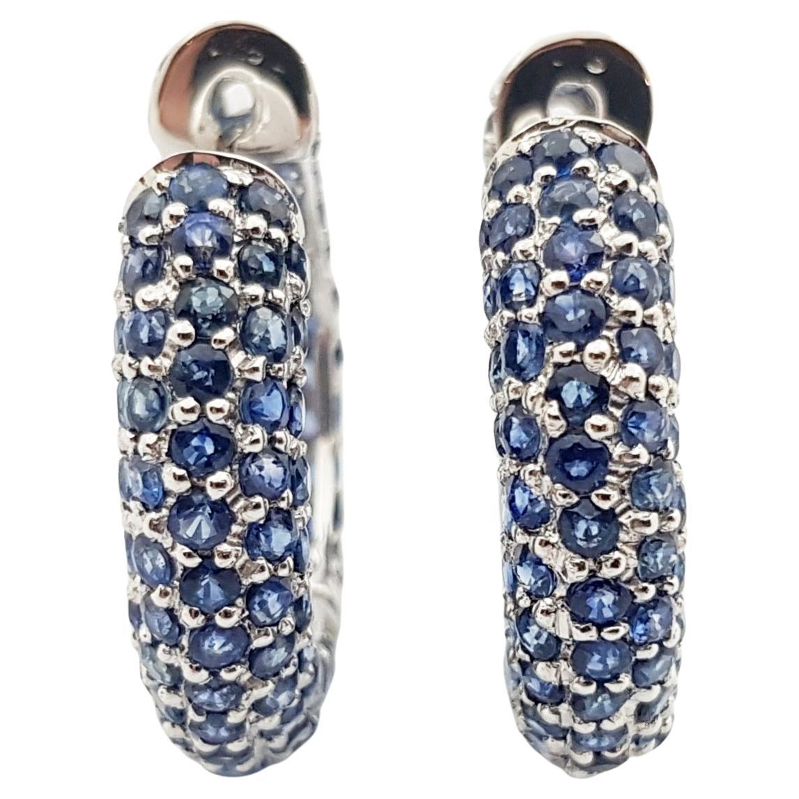 Blue Sapphire Earrings set in Silver Settings For Sale