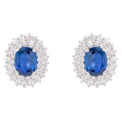 Blauer Saphir Ohrringe mit Diamanten 3,82 Karat 18K Gold
