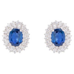 Blauer Saphir Ohrringe mit Diamanten 3,82 Karat 18K Gold