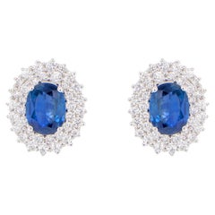 Blue Sapphire Earrings With Diamonds 3.82 Carats 18K Gold