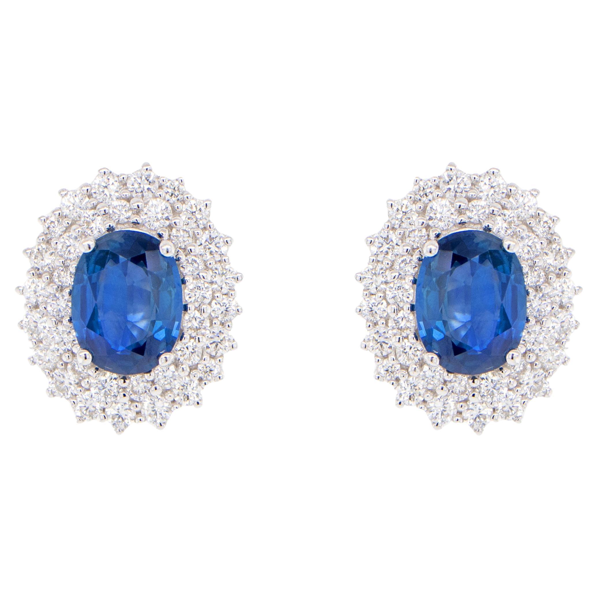 Blue Sapphire Earrings With Diamonds 3.82 Carats 18K Gold