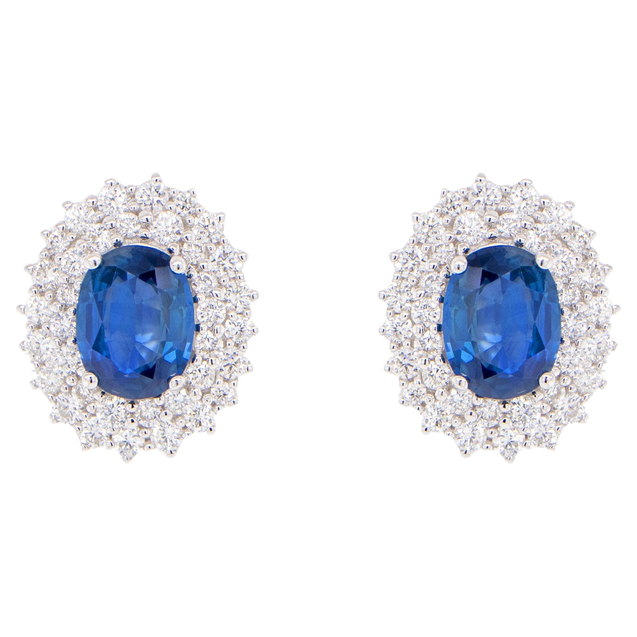 Boucles d'oreilles en or 18 carats avec saphir bleu et diamants de 3,82 carats