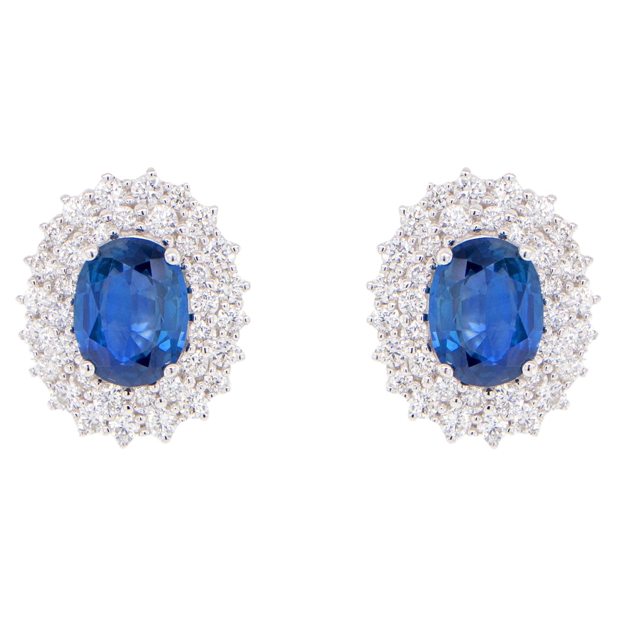 Blue Sapphire Earrings With Diamonds 3.82 Carats 18K Gold