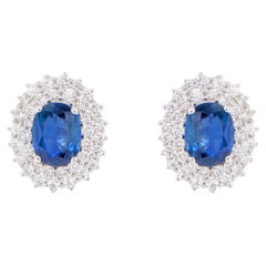 Blue Sapphire Earrings With Diamonds 3.82 Carats 18K Gold