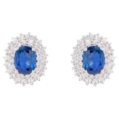 Blauer Saphir Ohrringe mit Diamanten 3,82 Karat 18K Gold