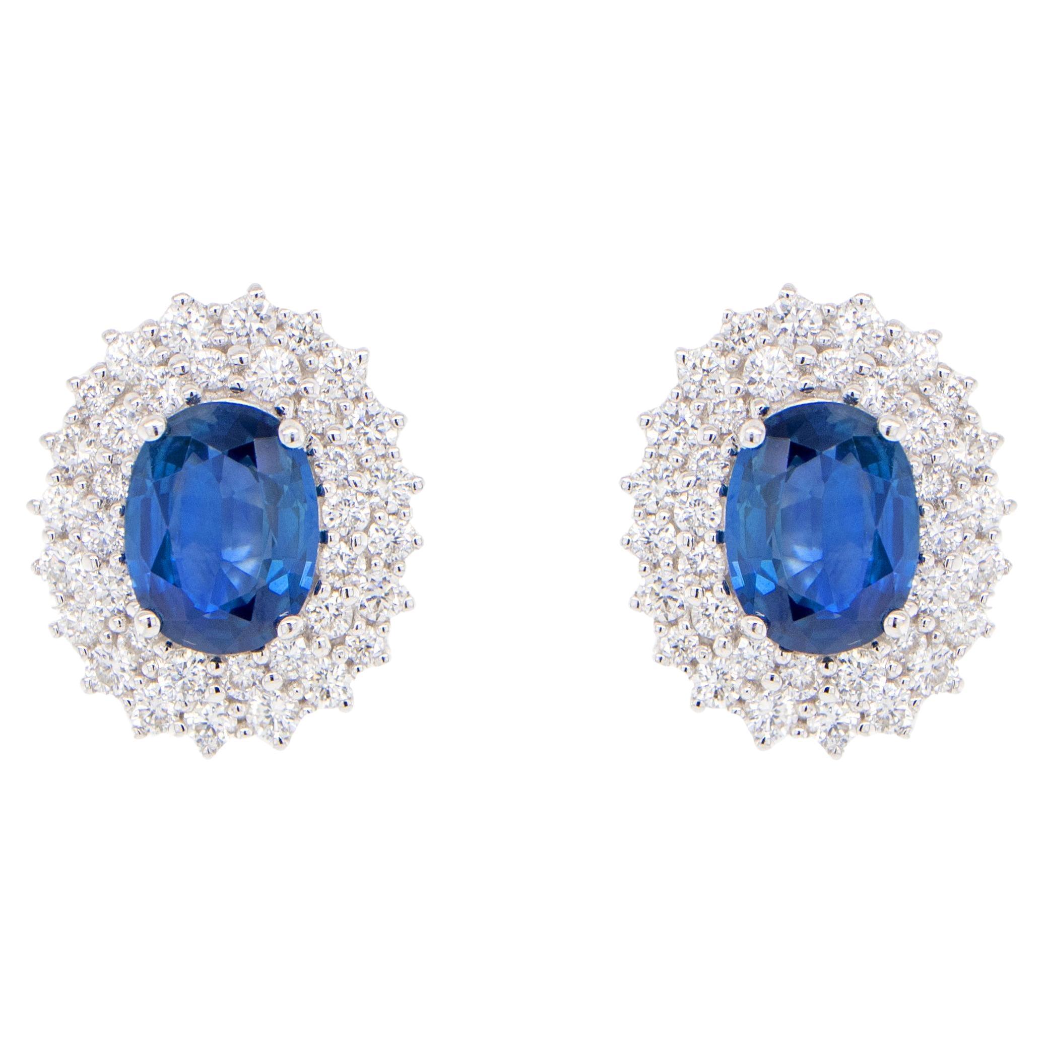Blue Sapphire Earrings With Diamonds 3.82 Carats 18K Gold