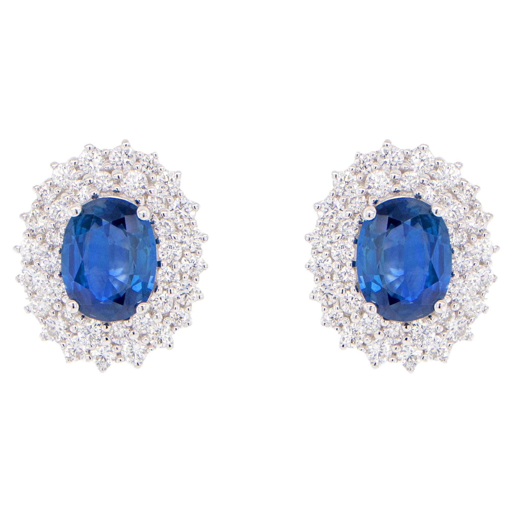 Blue Sapphire Earrings With Diamonds 3.82 Carats 18K Gold