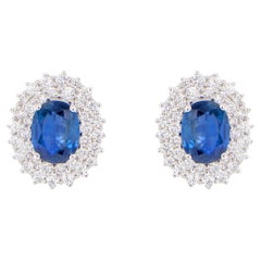Blauer Saphir Ohrringe mit Diamanten 3,82 Karat 18K Gold