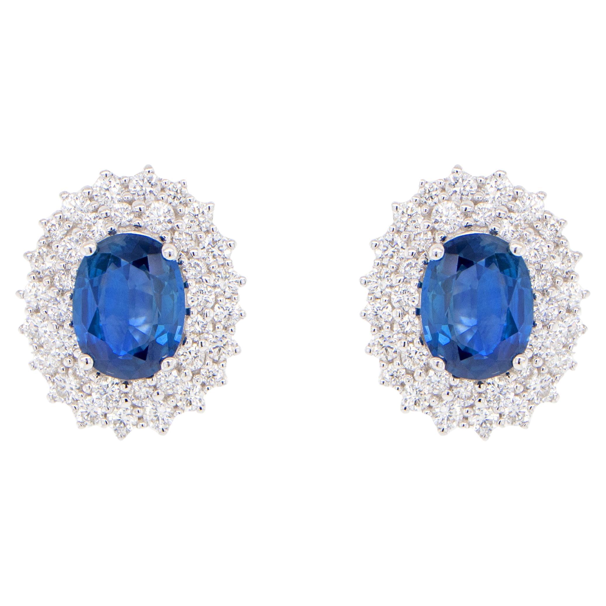 Blue Sapphire Earrings With Diamonds 3.82 Carats 18K Gold