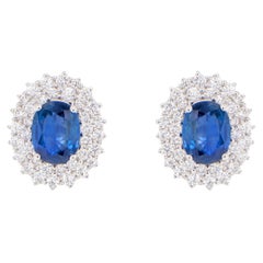 Blauer Saphir Ohrringe mit Diamanten 3,82 Karat 18K Gold