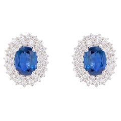 Blauer Saphir Ohrringe mit Diamanten 3,82 Karat 18K Gold