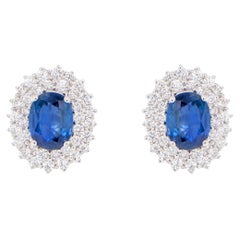 Blauer Saphir Ohrringe mit Diamanten 3,82 Karat 18K Gold