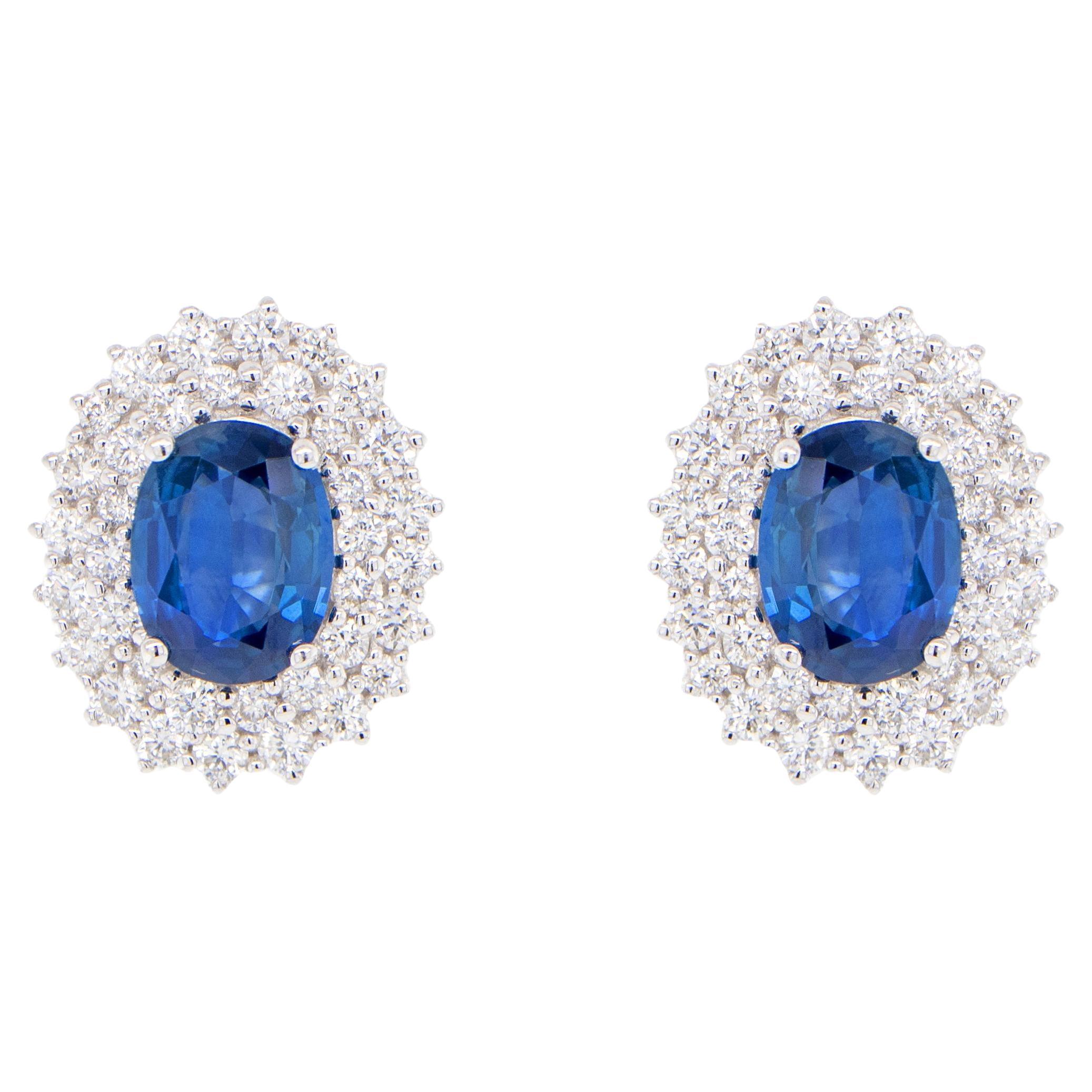 Pendientes Zafiro Azul Con Diamantes 3,82 Quilates Oro 18K en venta