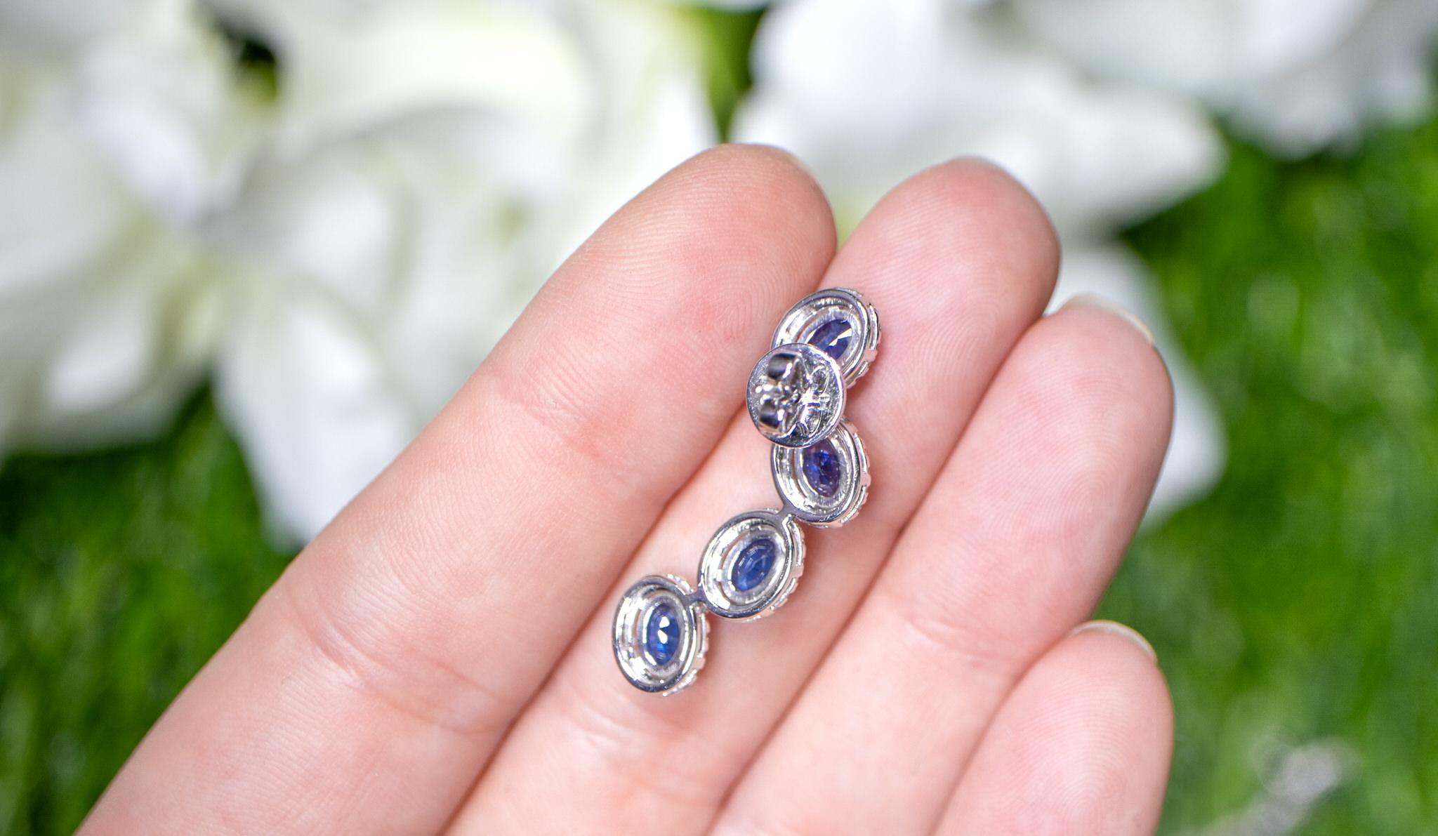 Women's Blue Sapphire Earrings With Diamonds 5.69 Carats 18K Gold For Sale