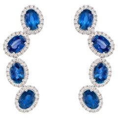 Blue Sapphire Earrings With Diamonds 5.69 Carats 18K Gold