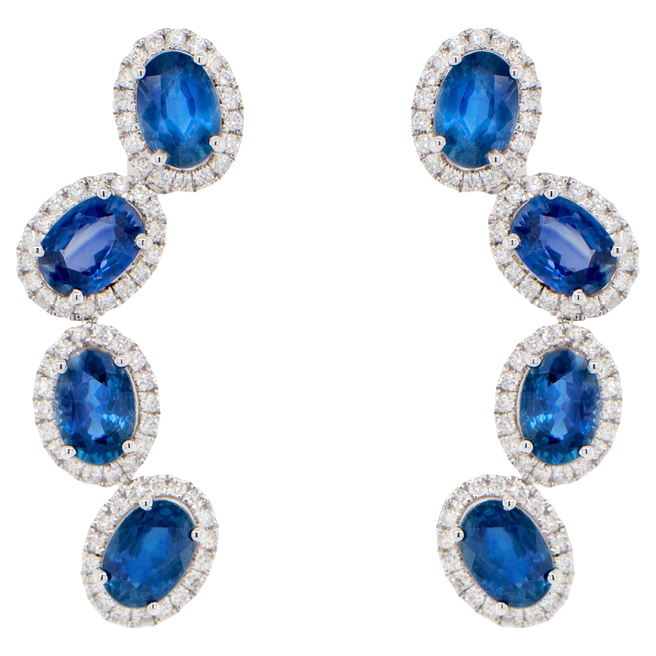 Blue Sapphire Earrings With Diamonds 5.69 Carats 18K Gold