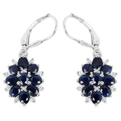 Blue Sapphire Earrings With White Zircon 3.88 Carats Sterling Silver