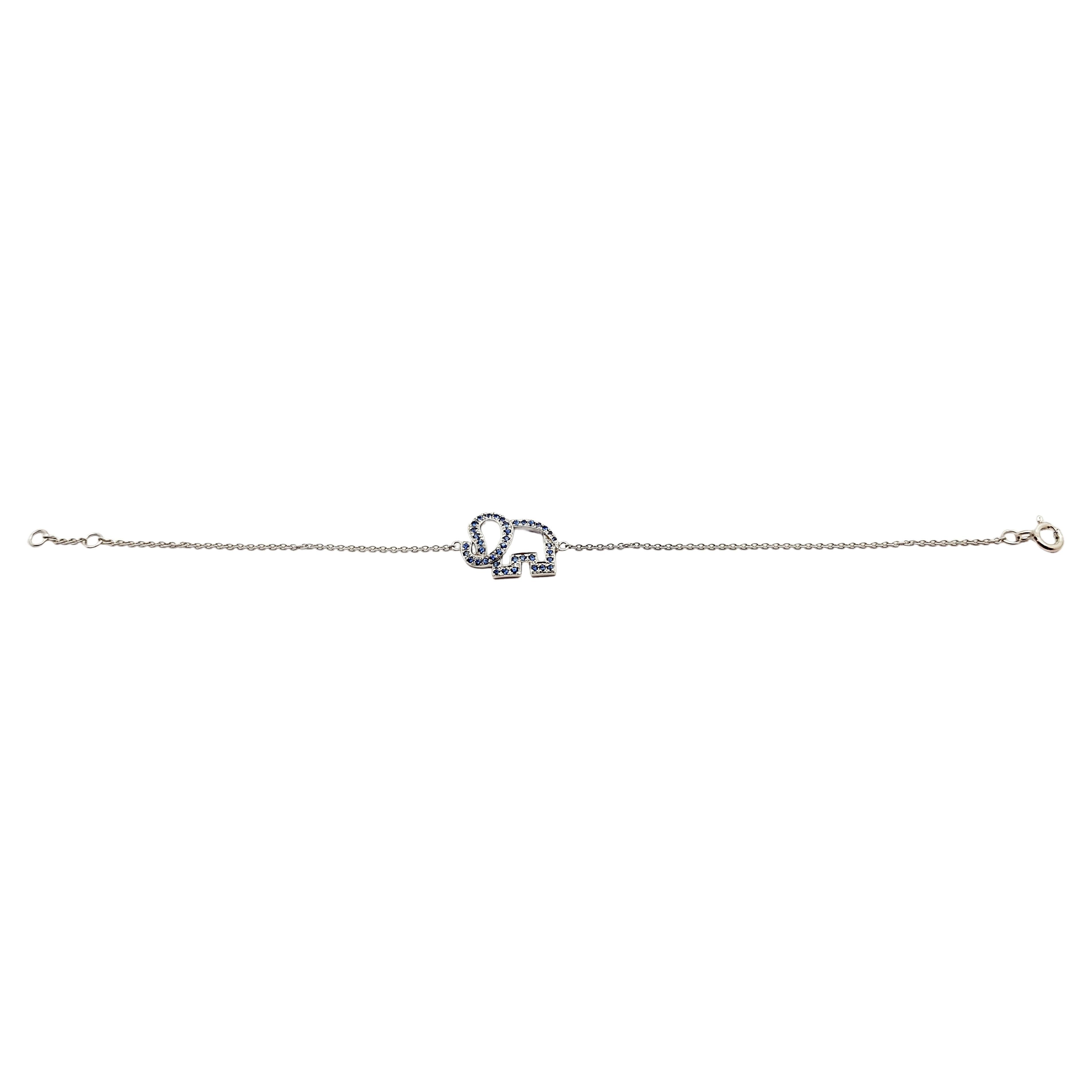 Blue Sapphire Elephant Bracelet set in Silver Settings For Sale