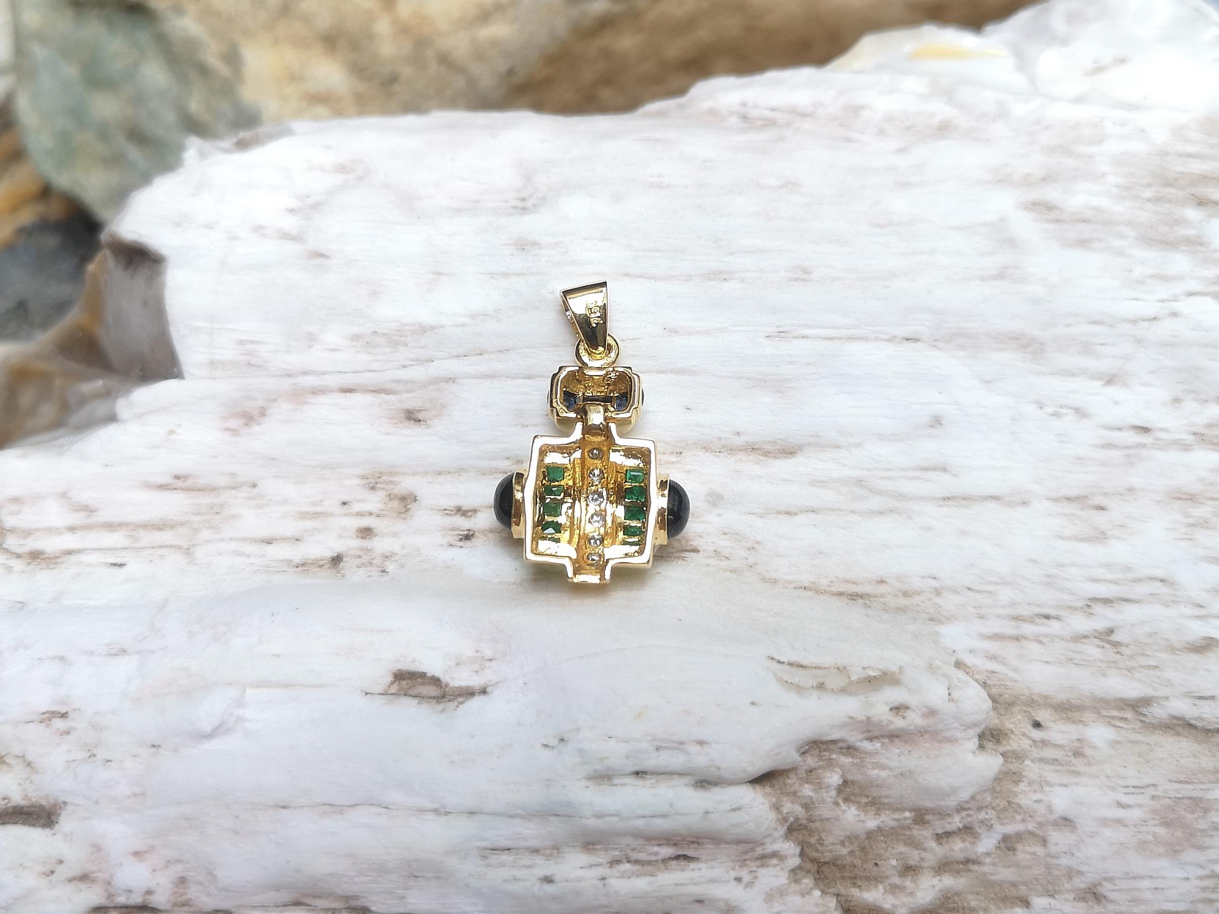 Blauer Saphir, Smaragd und Diamant-Anhänger aus 18 Karat Gold in Fassung für Damen oder Herren