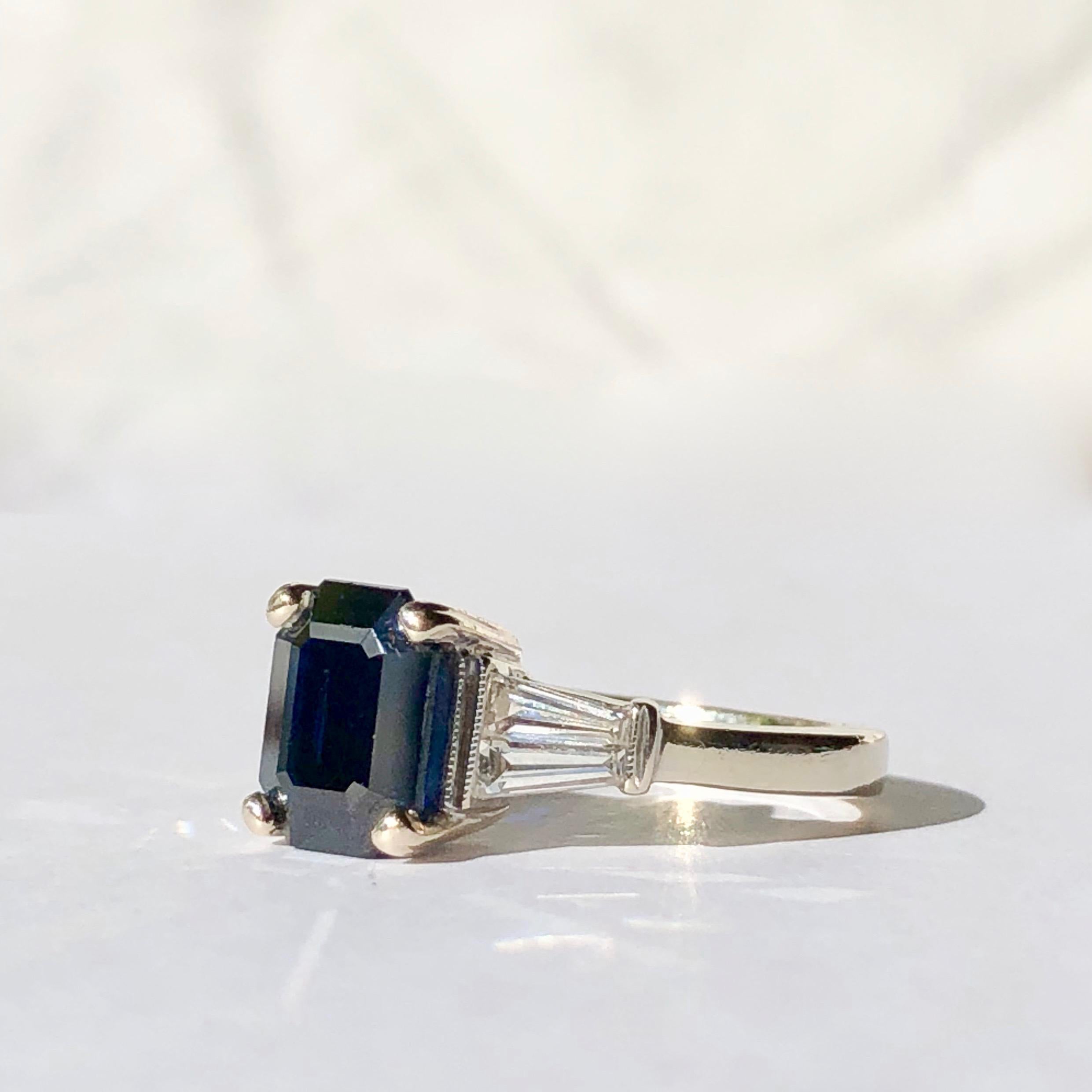 vintage emerald cut sapphire ring