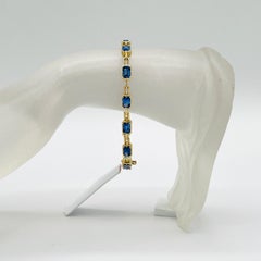 Blue Sapphire Emerald Cut Link Bracelet in 18K Yellow Gold