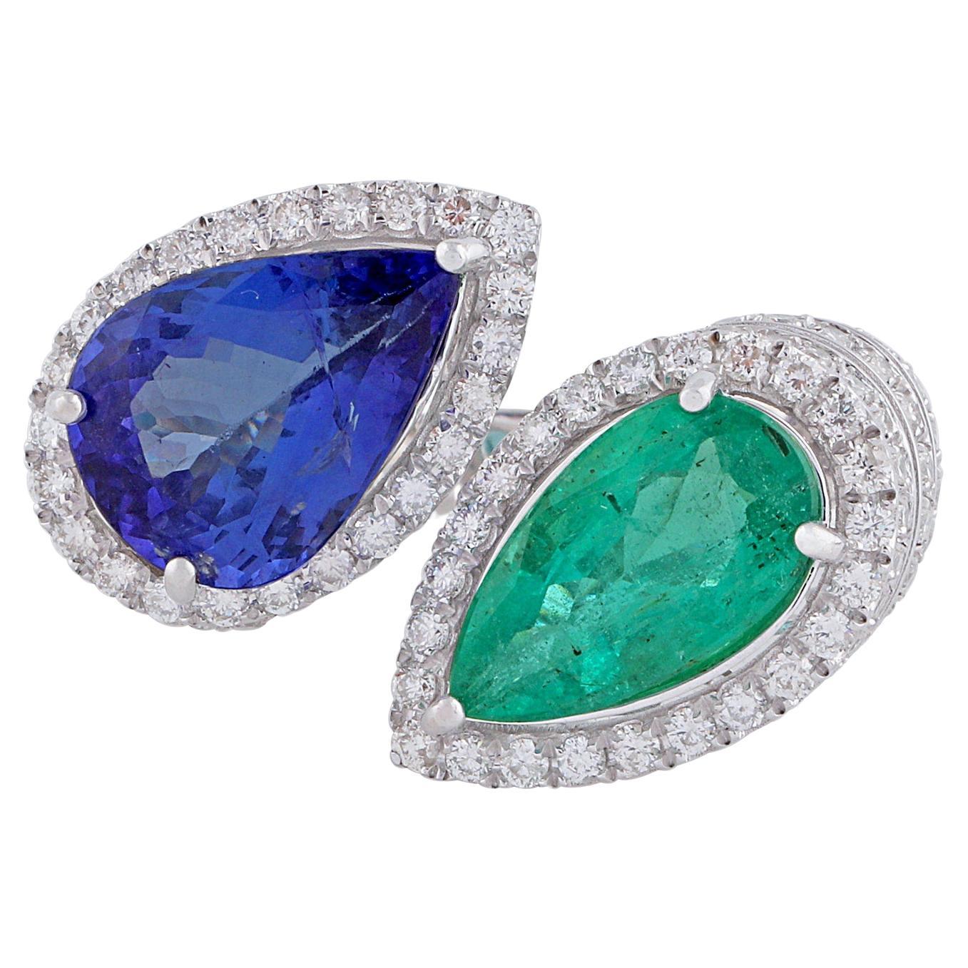 Blue Sapphire Emerald Diamond 14 Karat Gold Ring