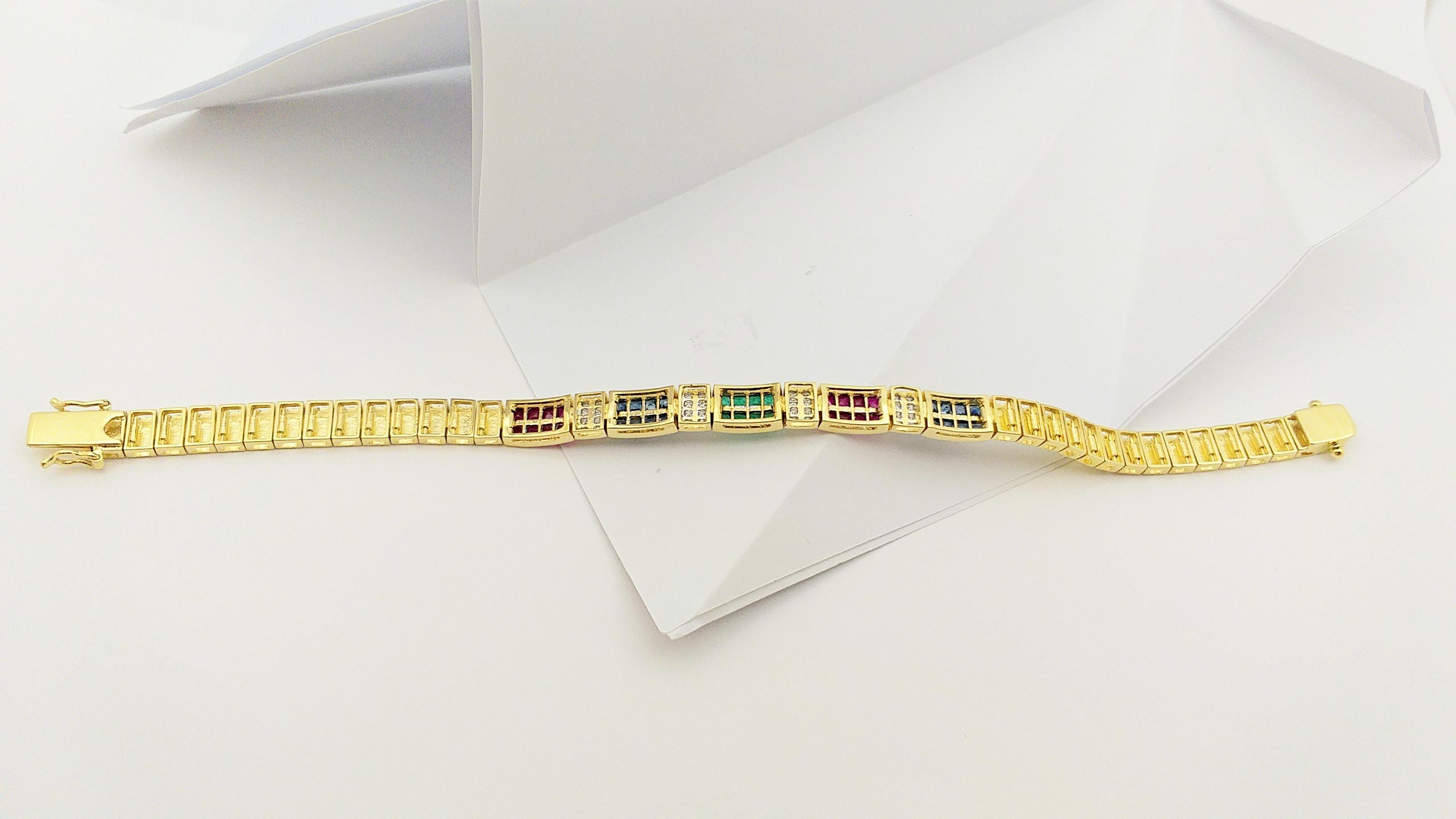 Blue Sapphire, Emerald, Ruby and Diamond Bracelet Set in 18 Karat Gold Settings For Sale 8