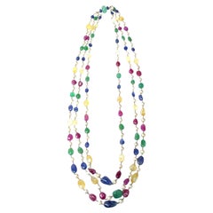 Blue Sapphire Emerald Ruby and Yellow Sapphire Ctw 811 Multi-Strand Beaded Neckl