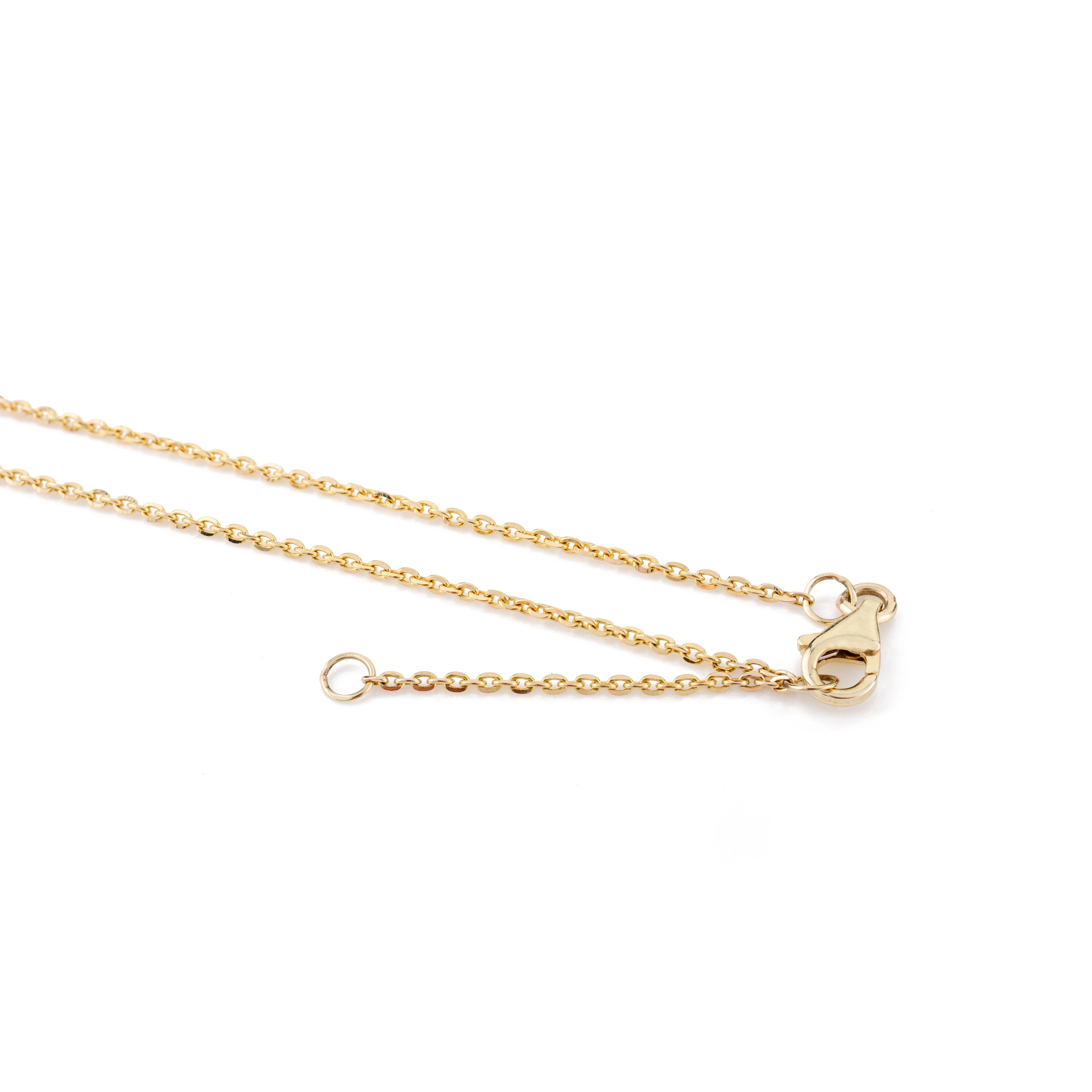 Chaîne collier pendentif fleur incrustée de saphirs bleus en or jaune massif 14 carats en vente 1