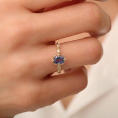 Blue Sapphire Engagement Diamond 0.94ct Ring