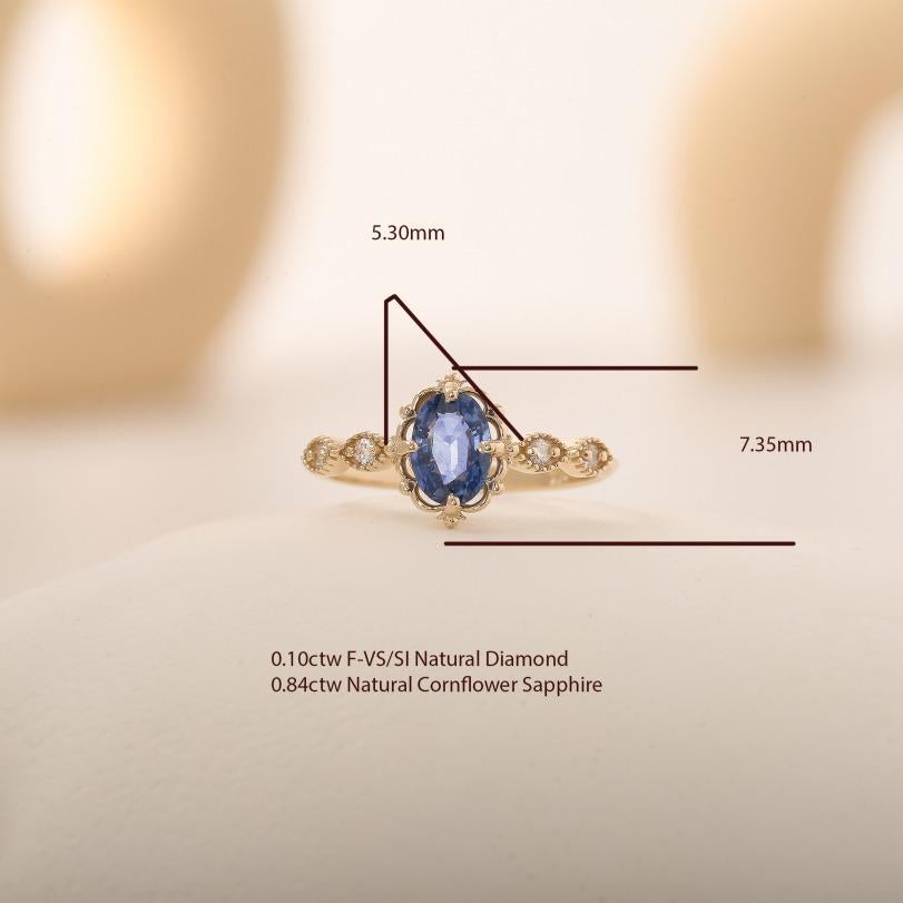 Women's Blue Sapphire Engagement Diamond 0.94ct Ring For Sale