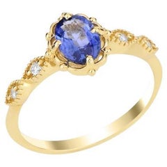 Blue Sapphire Engagement Diamond 0.94ct Ring
