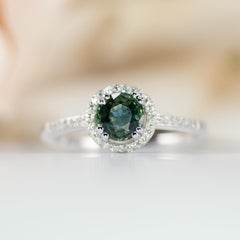 Blue Sapphire Engagement Ring, White Gold, Round Cut