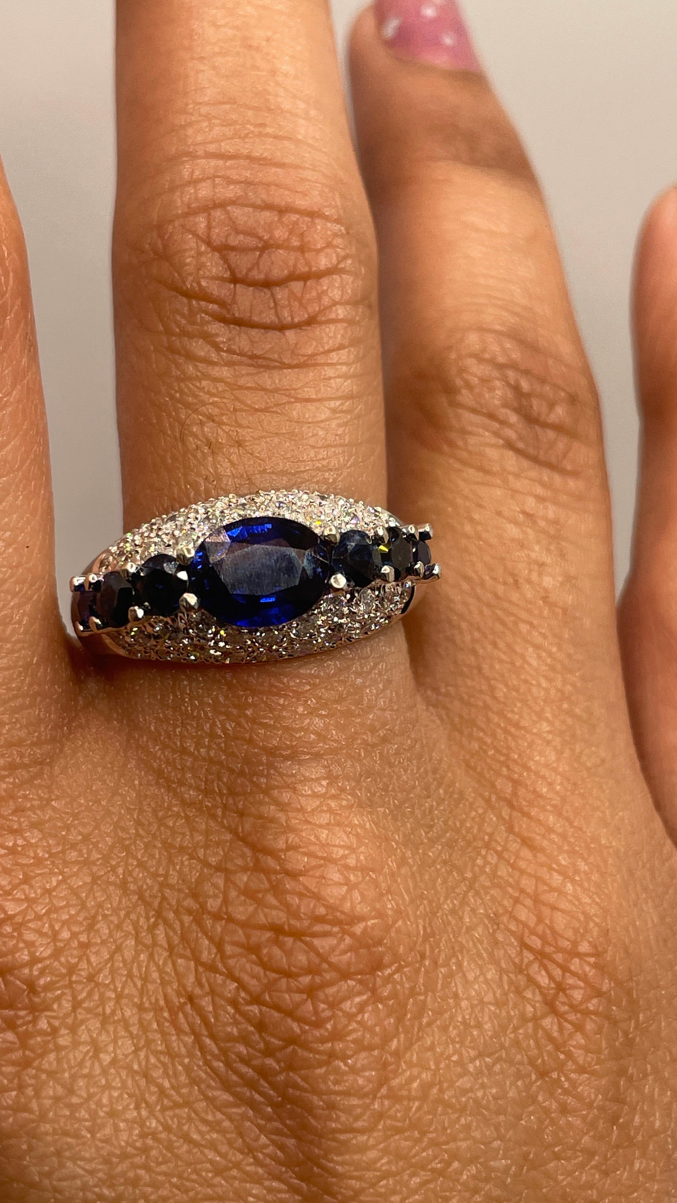 For Sale:  Blue Sapphire Engagement Ring with Diamonds in 18K White Gold 2