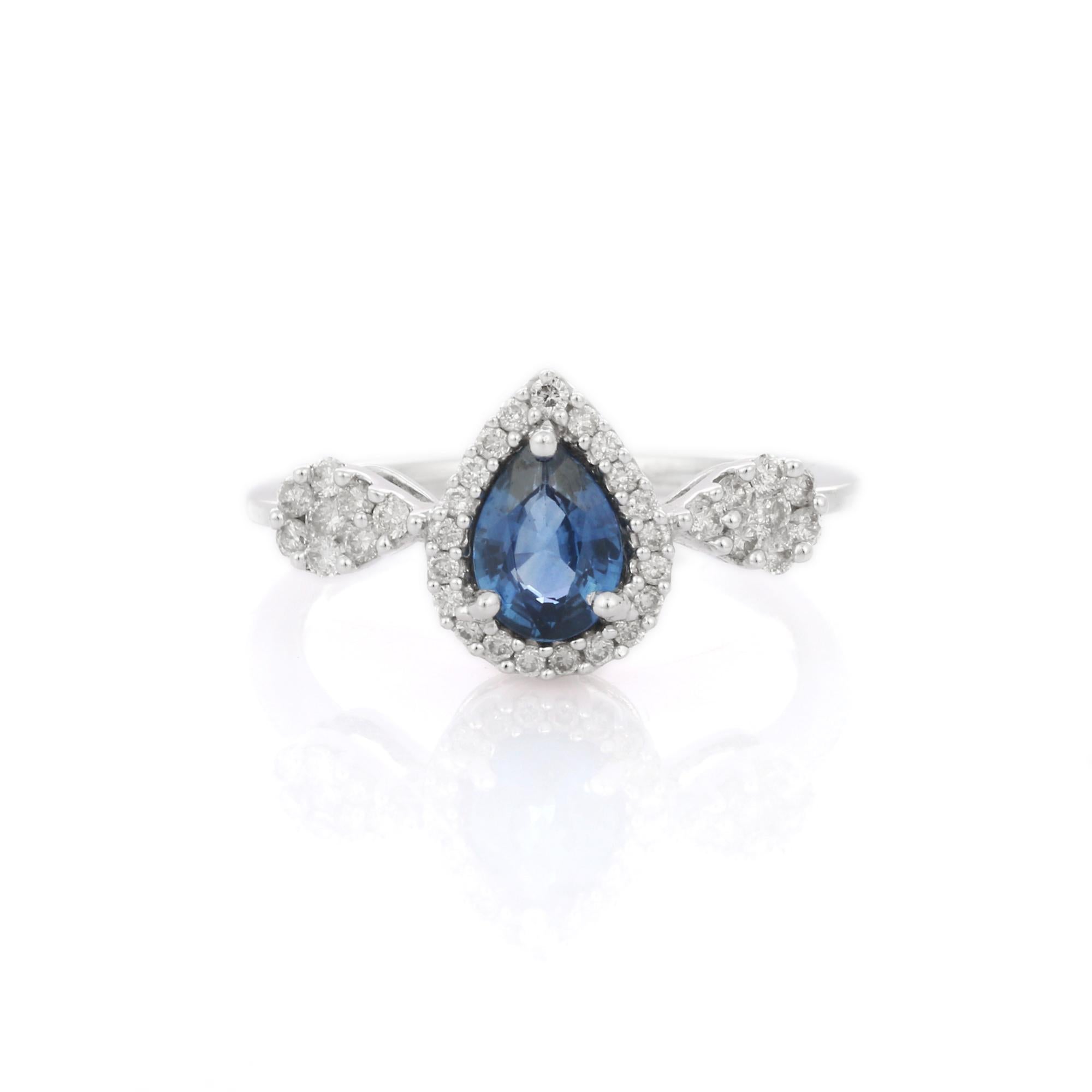 For Sale:  Blue Sapphire Engagement Ring, Ringed with Diamonds in 18K White Gold  2