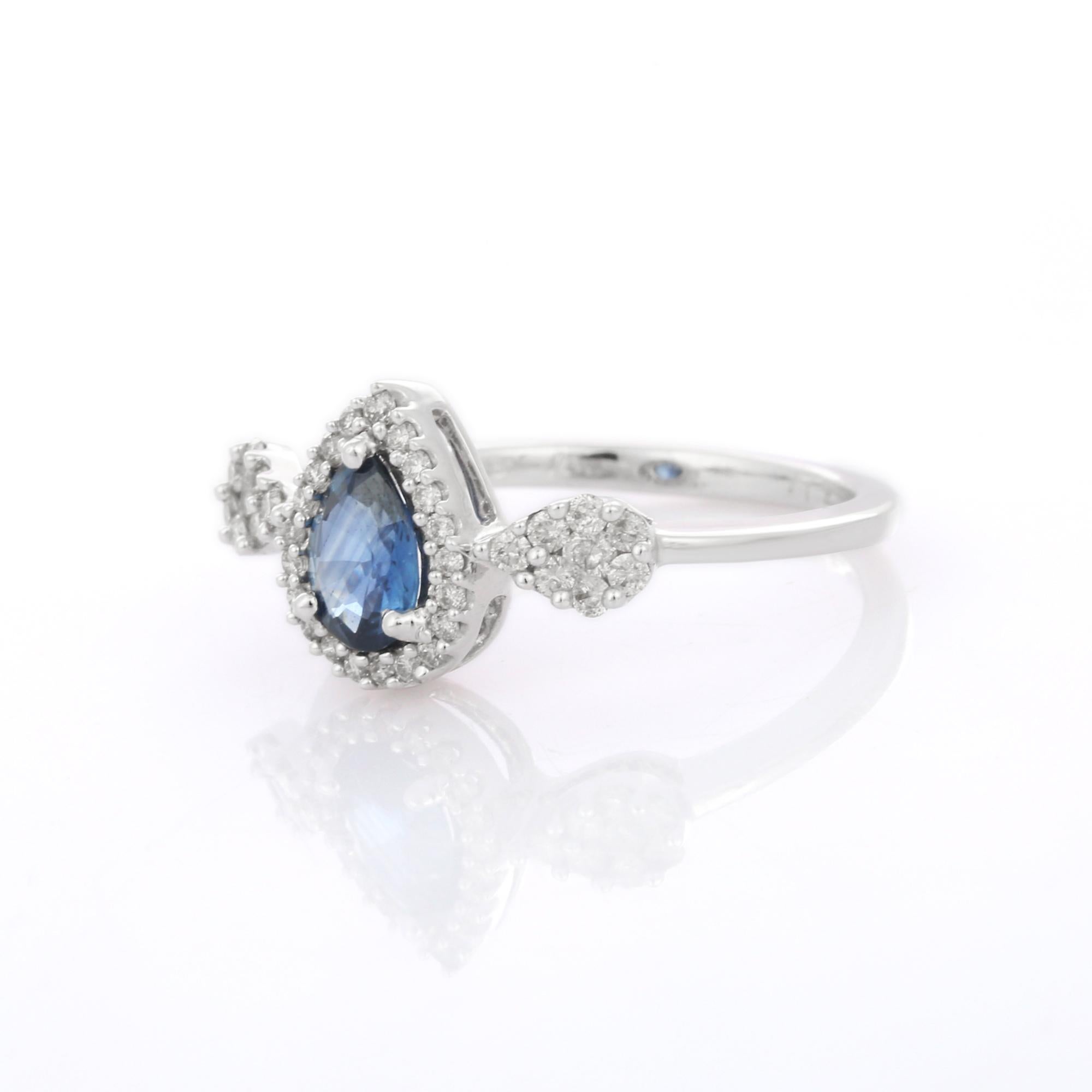 For Sale:  Blue Sapphire Engagement Ring, Ringed with Diamonds in 18K White Gold  3