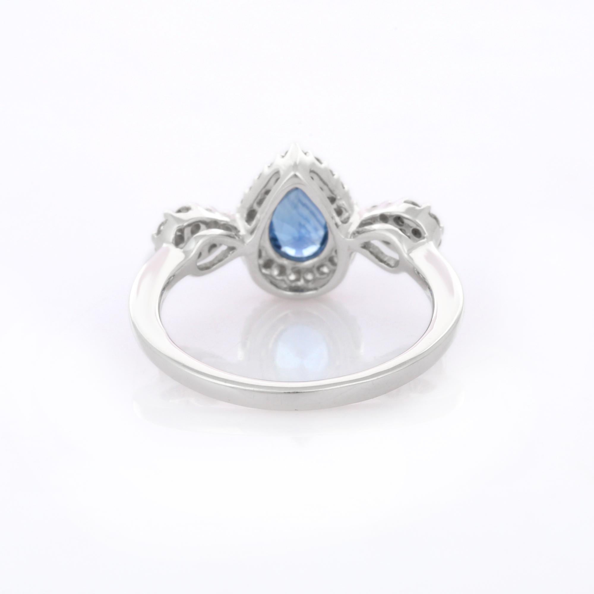 For Sale:  Blue Sapphire Engagement Ring, Ringed with Diamonds in 18K White Gold  4