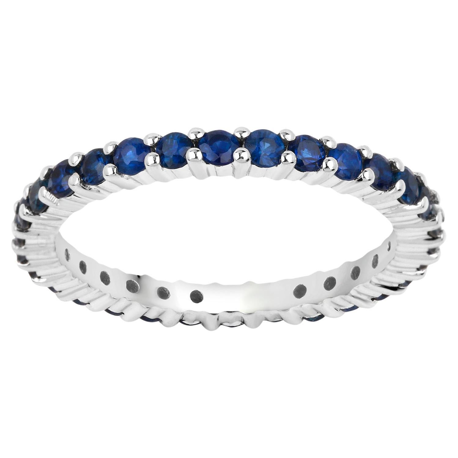 Blue Sapphire Eternity Band Ring 1.38 Carats 14K White Gold