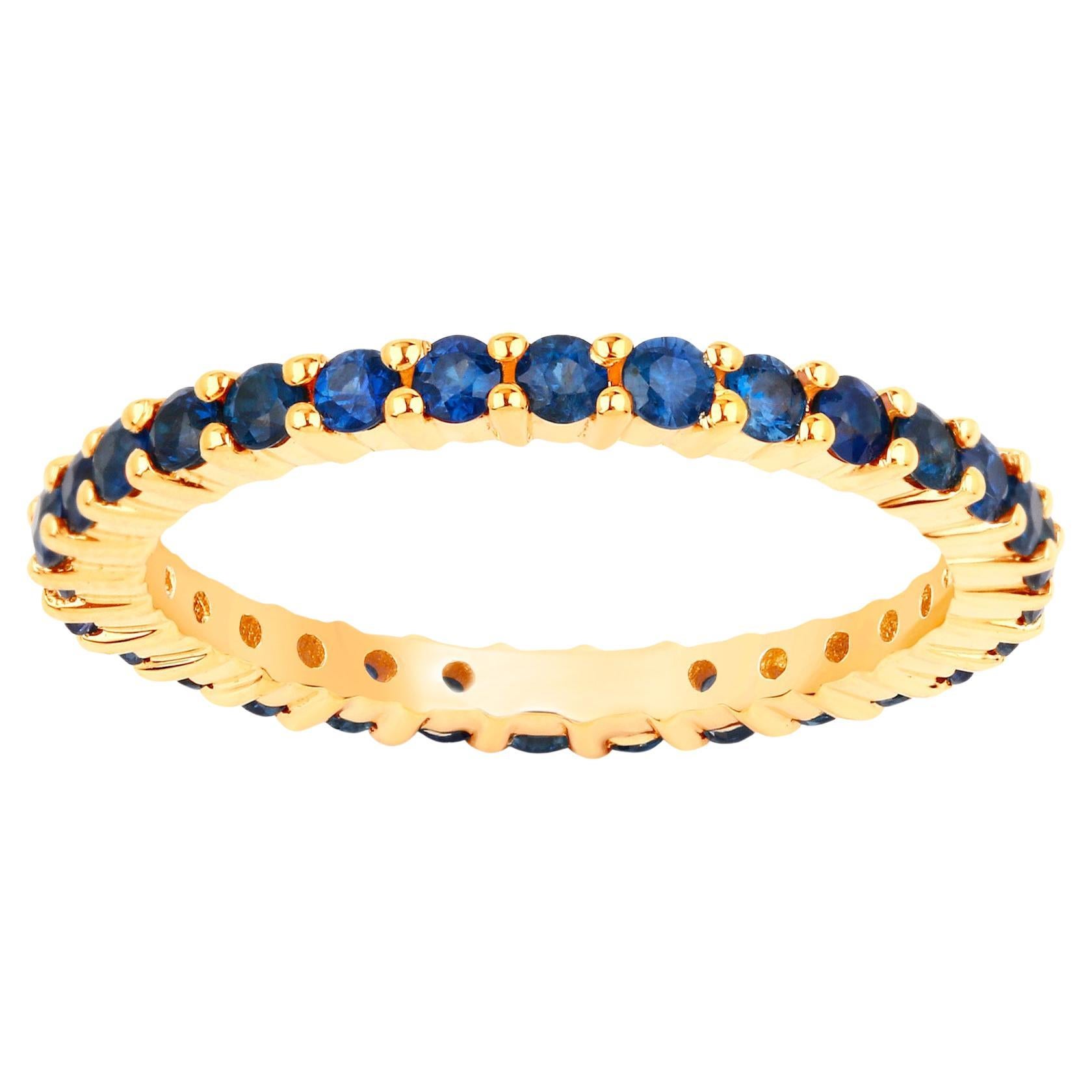 Blue Sapphire Eternity Band Ring 1.38 Carats 14K Yellow Gold For Sale