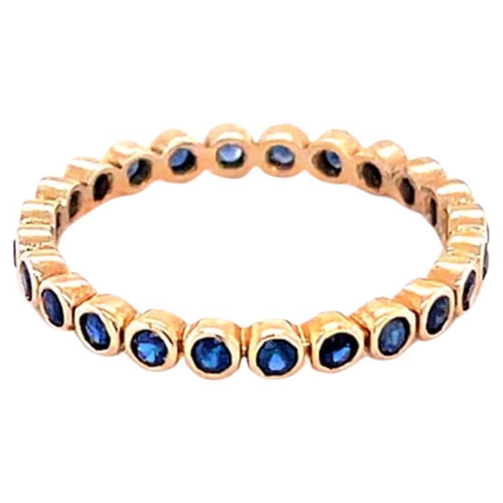 Blue Sapphire Eternity Band Ring 1.48 Carats 14K Yellow Gold For Sale
