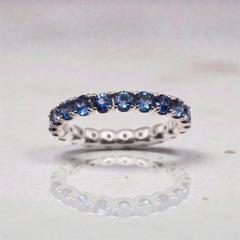 Blue Sapphire Eternity Band Ring 2.02 Carats in 18K White Gold