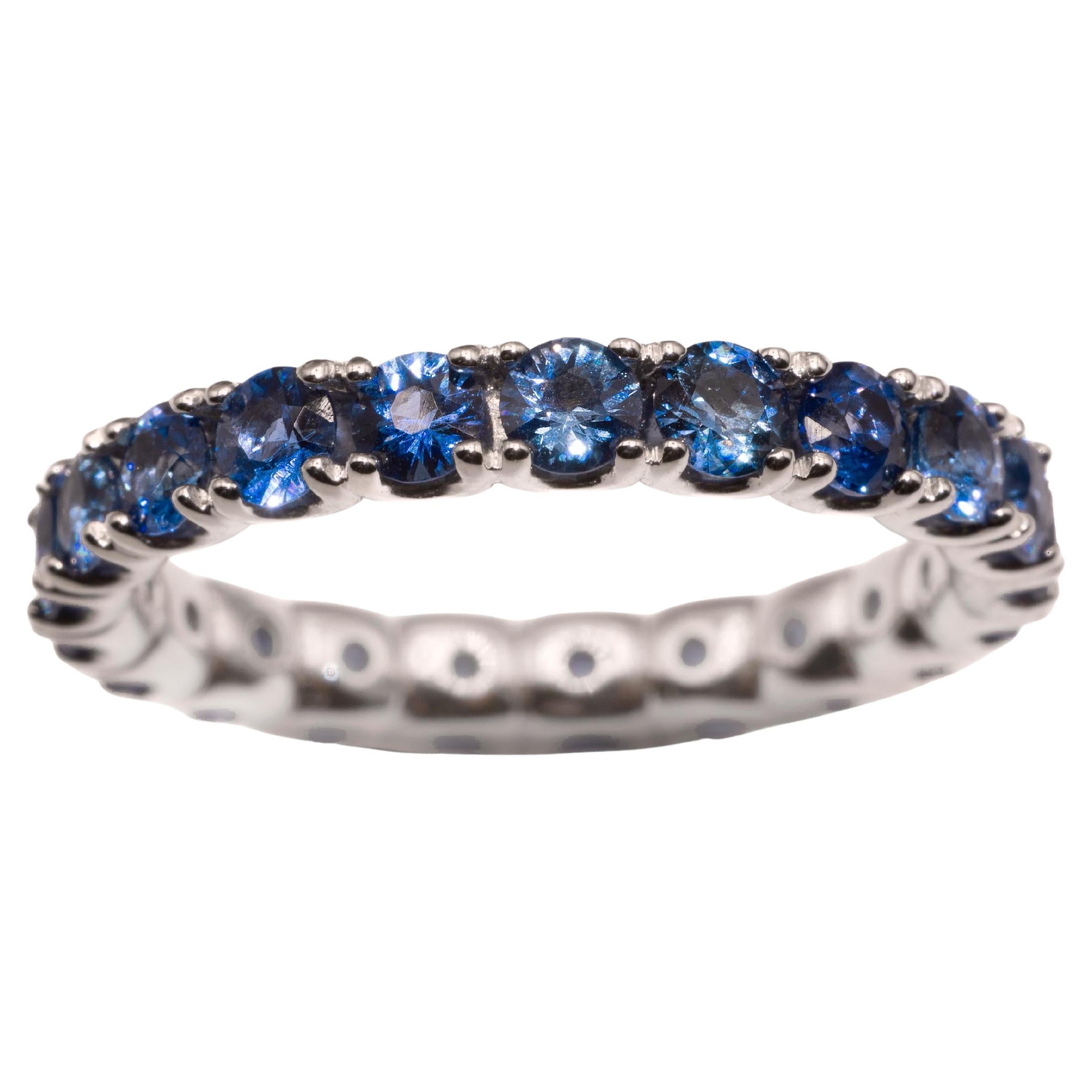 Blue Sapphire Eternity Band Ring 2.02 Carats in 18K White Gold For Sale