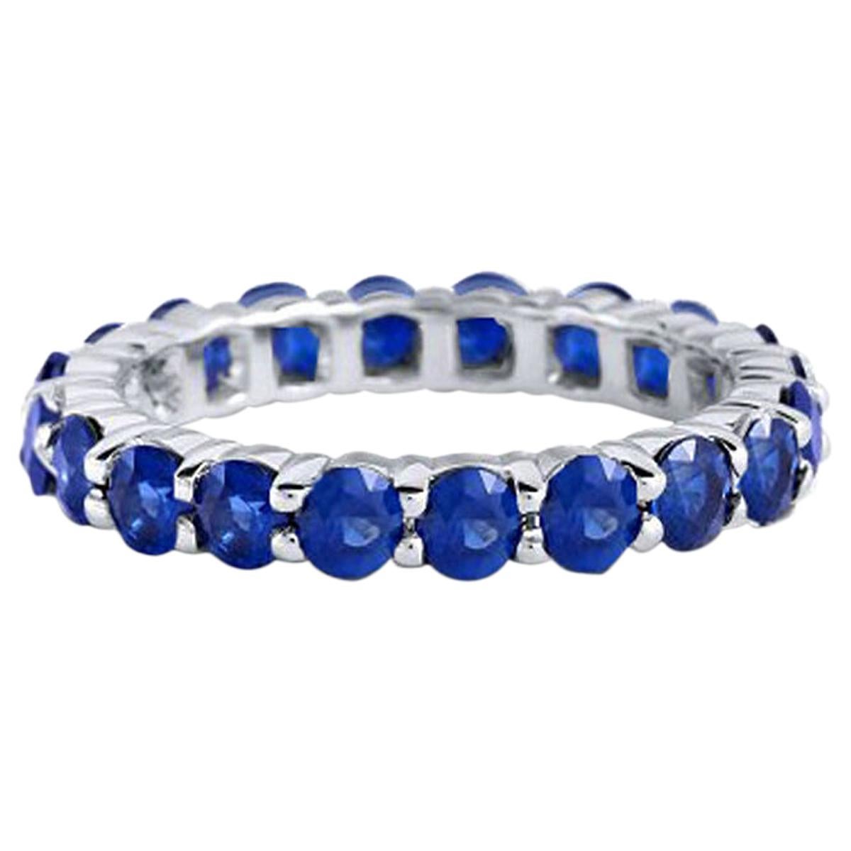 Blue Sapphire Eternity Ring 18 Karat White Gold For Sale