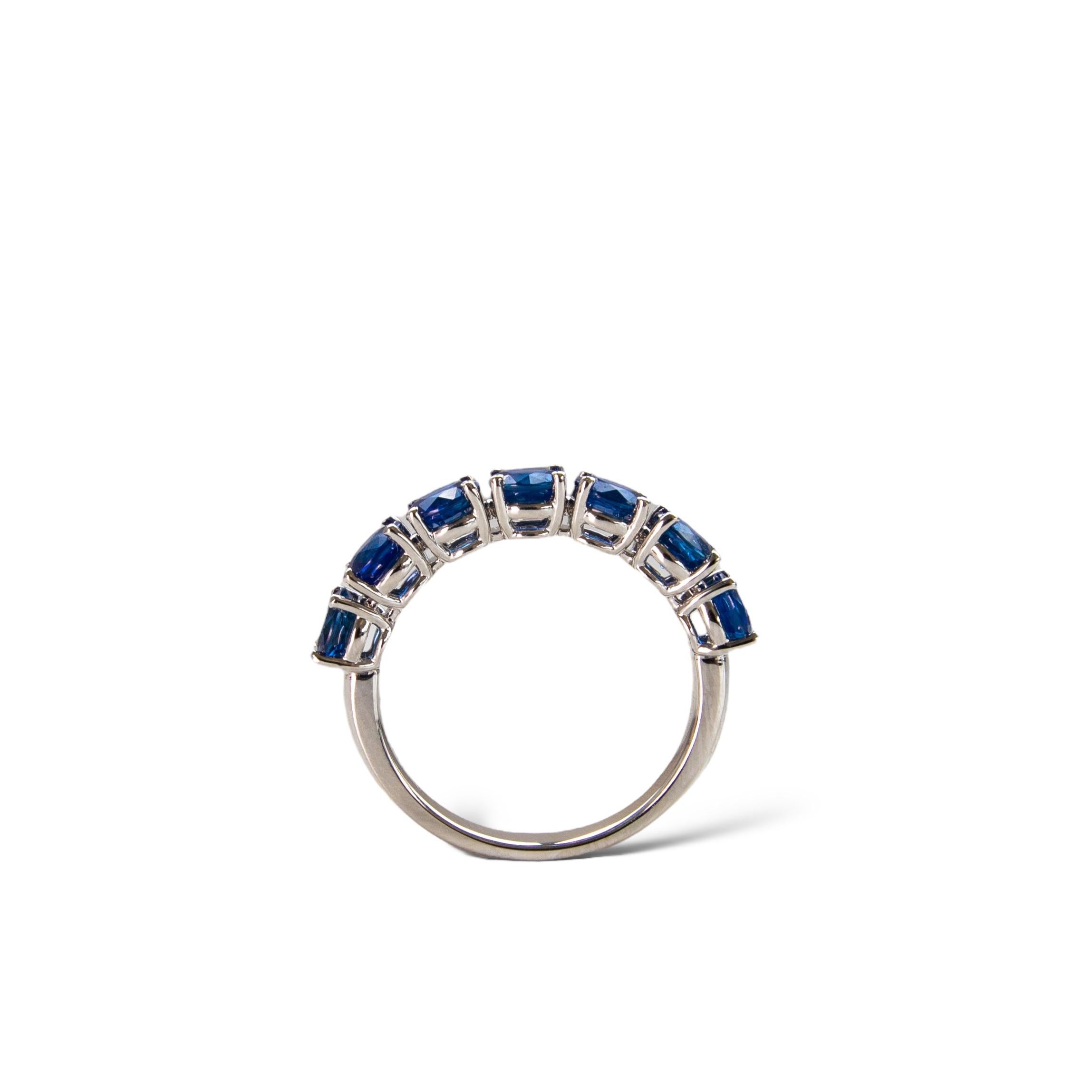 Round Cut Blue Sapphire Eternity Ring 18K Yellow Gold For Sale